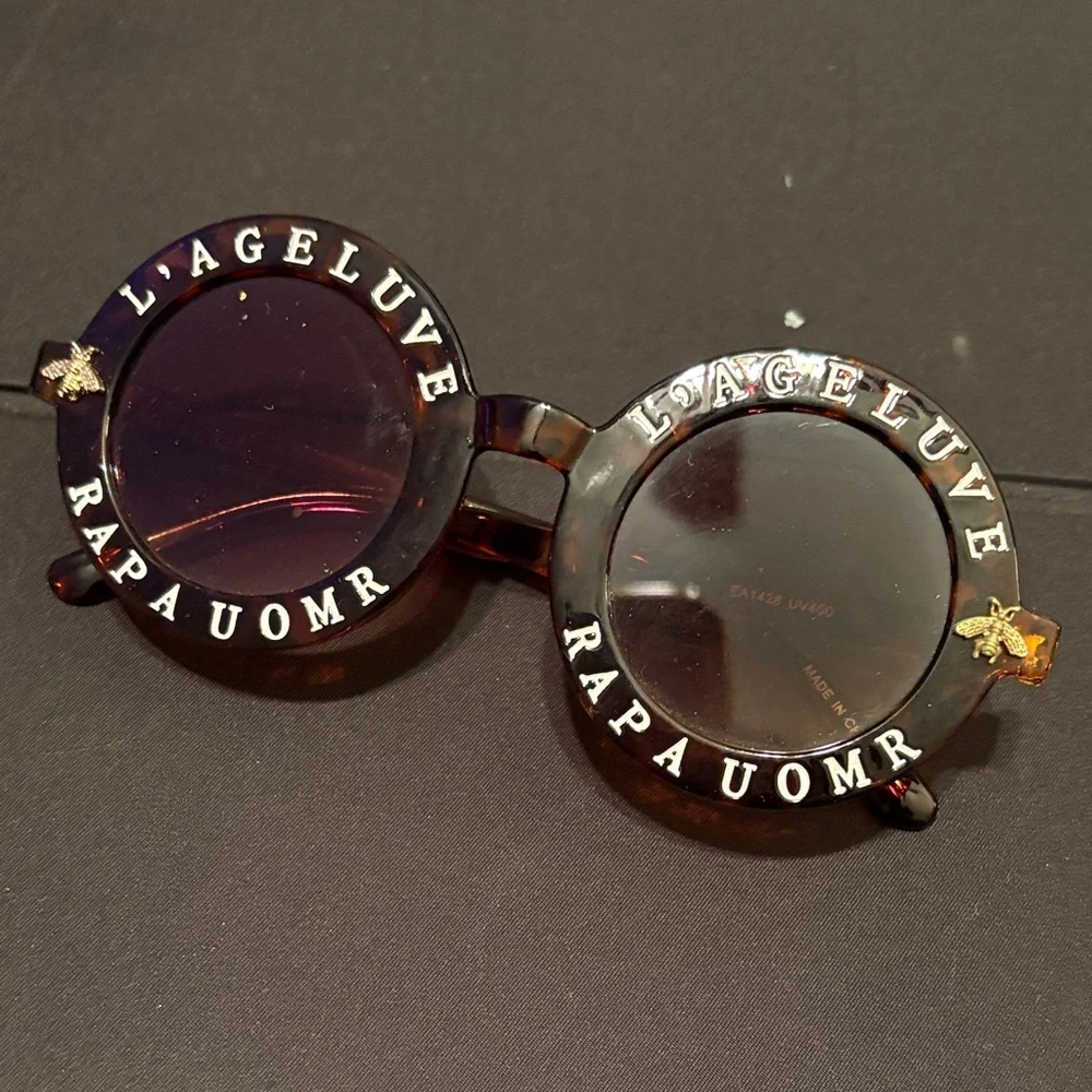 L'AGELUVE Fashion Inspired Round Sunglasses with Gold Bee